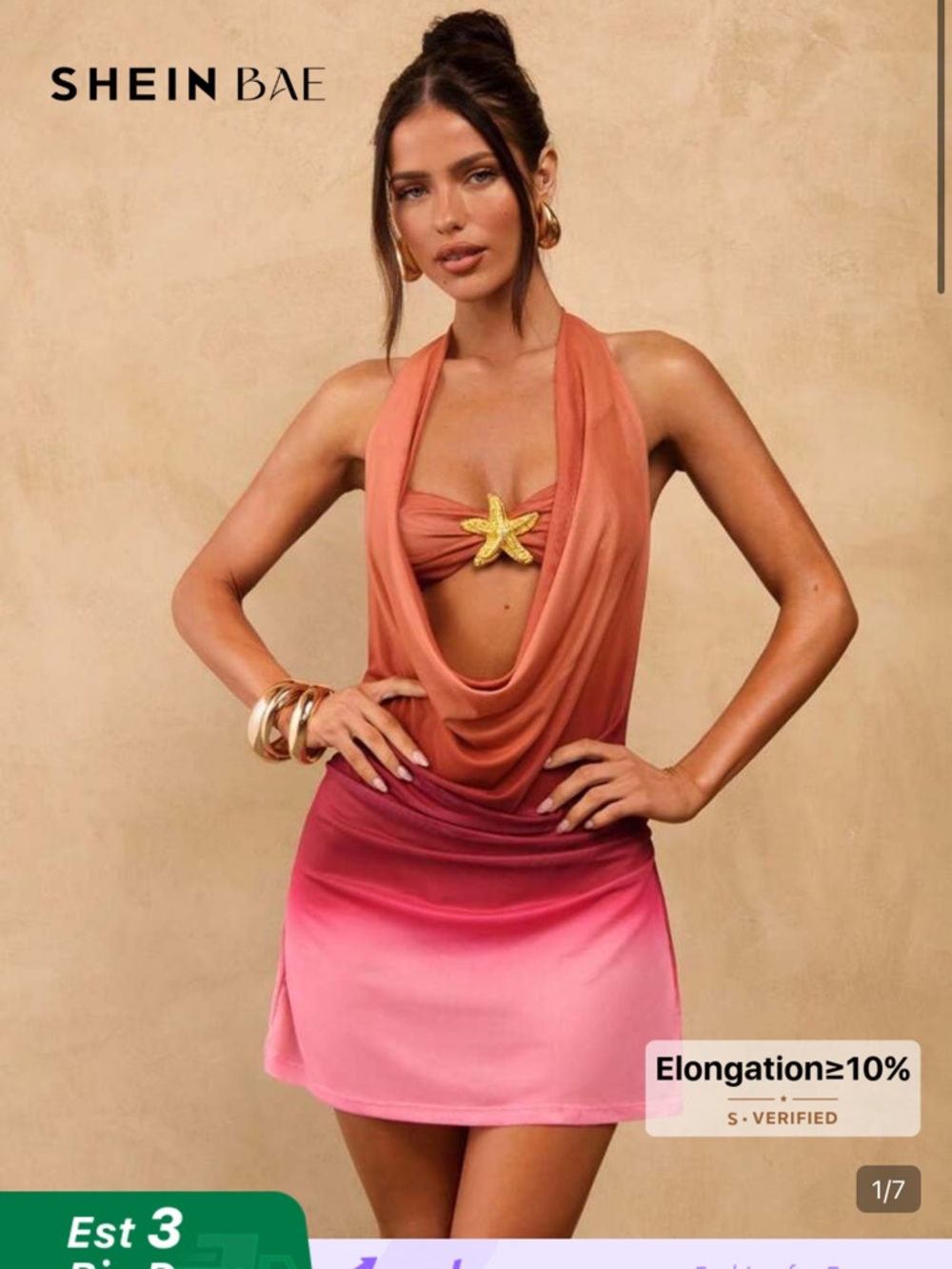 SHEIN Coral-to-Pink Ombre Halter Swim Coverup Dress